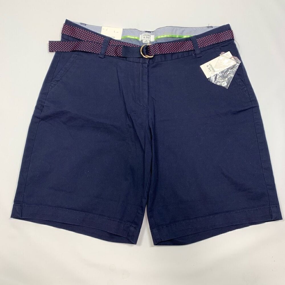 Crown and Ivy navy flat Front 8" Chino short size 10 NWT